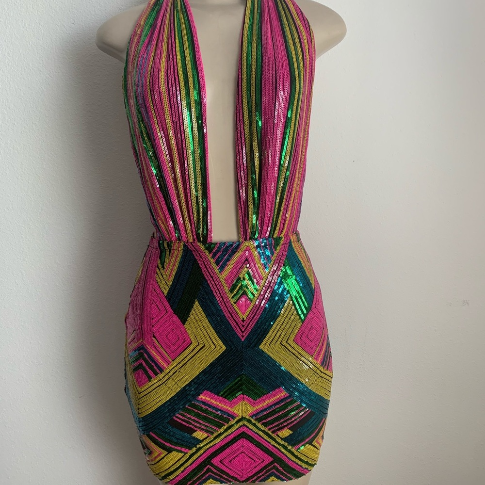 Multicolored Haltered Party Dress
